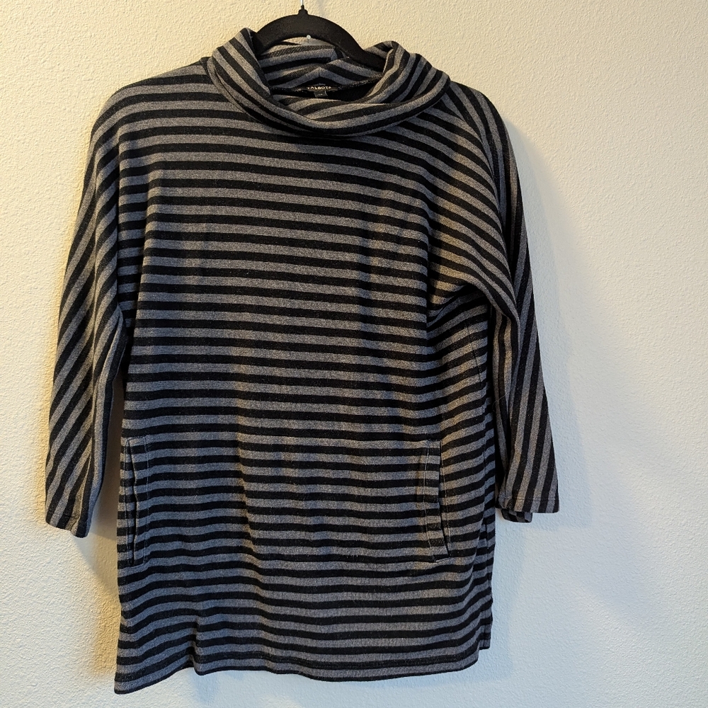 Talbots Gray and Black Striped Top Size XS